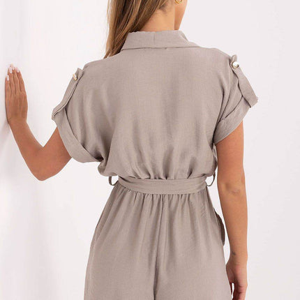 Casual Short Jumpsuit with Waist Tie and Button Front - MimiStylez