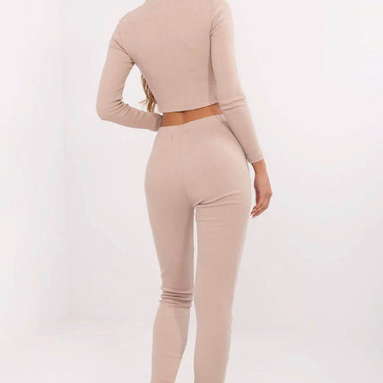 Women's Ribbed Cotton Set – Zip-Up Top & High-Waisted Pants - MimiStylez