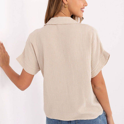 Casual Muslin Cotton Shirt – Short Sleeve, Chest Pocket & Button-Up Design - MimiStylez