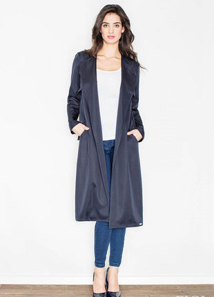 Elegant Long Knit Coat with Waist Tie & Side Pockets – Open Front - MimiStylez
