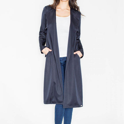 Elegant Long Knit Coat with Waist Tie & Side Pockets – Open Front - MimiStylez