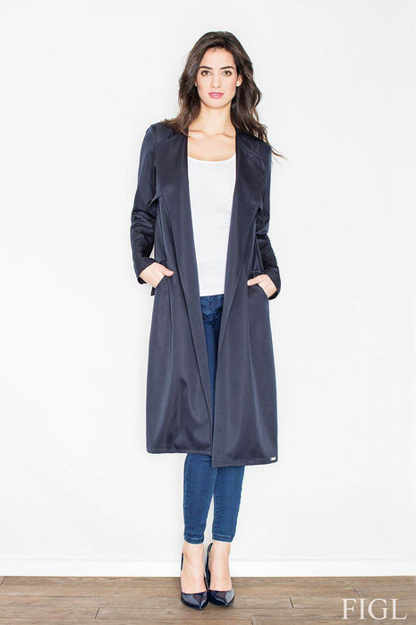Elegant Long Knit Coat with Waist Tie & Side Pockets – Open Front - MimiStylez
