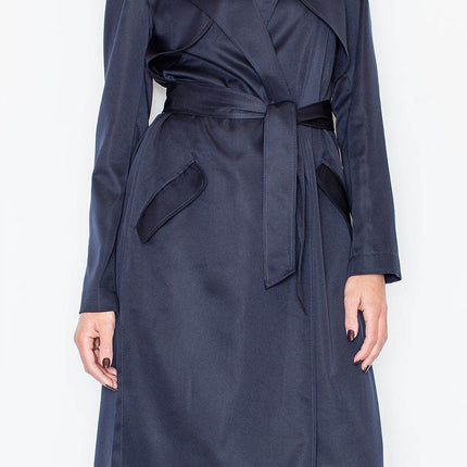 Elegant Long Knit Coat with Waist Tie & Side Pockets – Open Front - MimiStylez