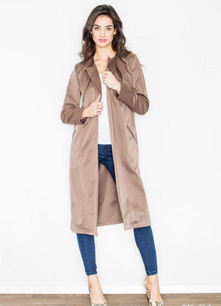 Elegant Long Knit Coat with Waist Tie & Side Pockets – Open Front - MimiStylez