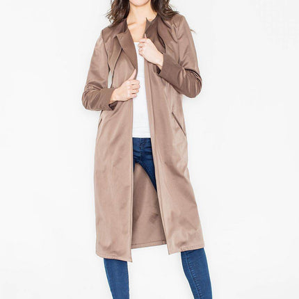 Elegant Long Knit Coat with Waist Tie & Side Pockets – Open Front - MimiStylez
