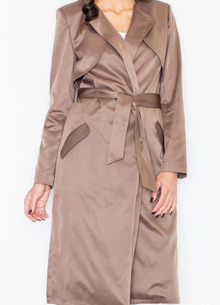 Elegant Long Knit Coat with Waist Tie & Side Pockets – Open Front - MimiStylez