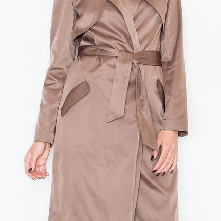 Elegant Long Knit Coat with Waist Tie & Side Pockets – Open Front - MimiStylez