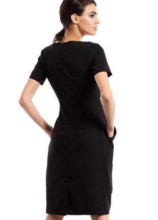 Draped Sweetheart Neckline Dress with Short Sleeves and Side Pockets - MimiStylez