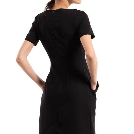 Draped Sweetheart Neckline Dress with Short Sleeves and Side Pockets - MimiStylez
