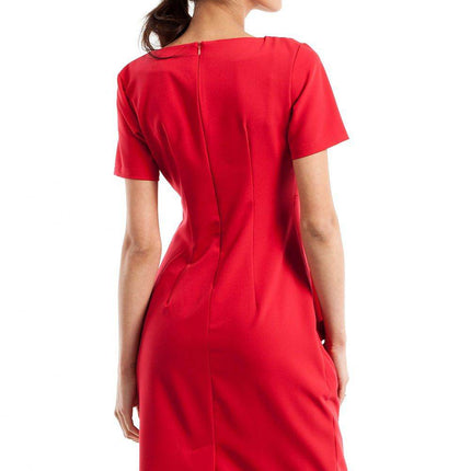 Draped Sweetheart Neckline Dress with Short Sleeves and Side Pockets - MimiStylez