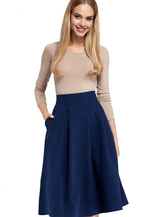 Pleated Knee-Length Skirt with Side Pockets and Flared Silhouette - MimiStylez