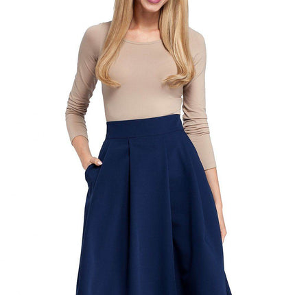 Pleated Knee-Length Skirt with Side Pockets and Flared Silhouette - MimiStylez