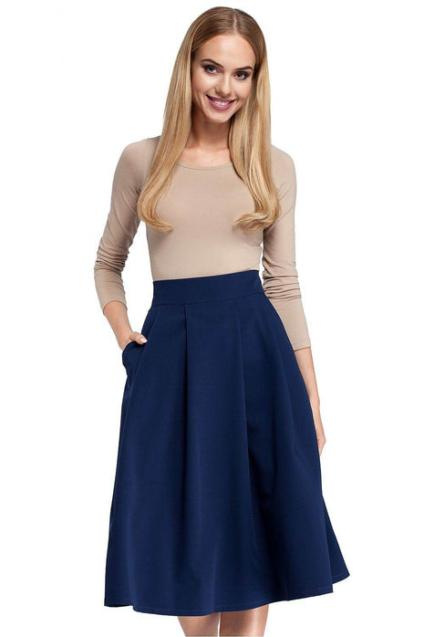 Pleated Knee-Length Skirt with Side Pockets and Flared Silhouette - MimiStylez
