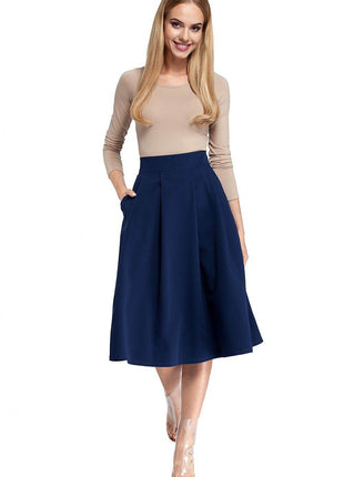 Pleated Knee-Length Skirt with Side Pockets and Flared Silhouette - MimiStylez