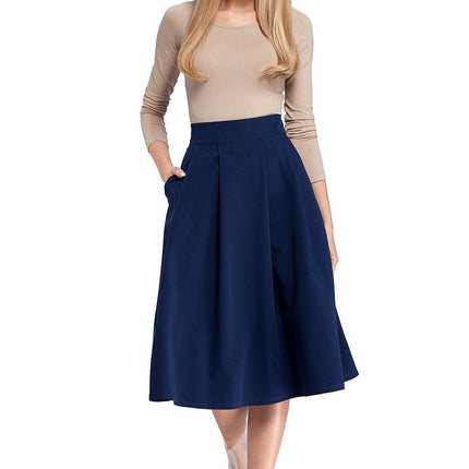 Pleated Knee-Length Skirt with Side Pockets and Flared Silhouette - MimiStylez