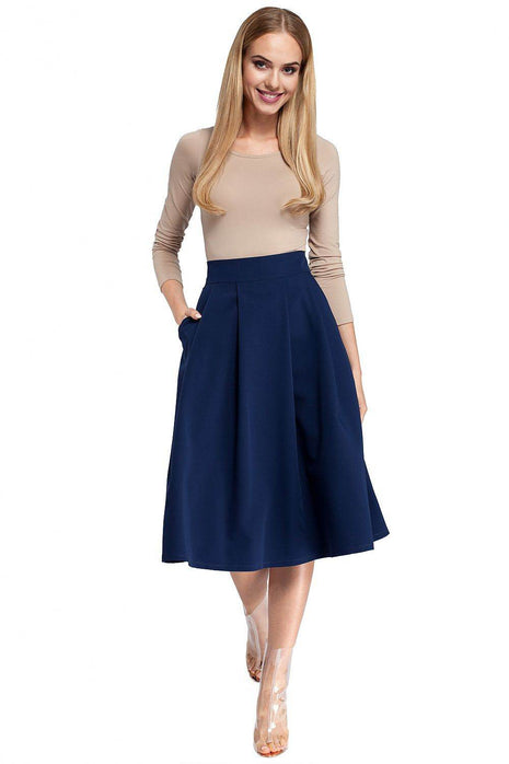 Pleated Knee-Length Skirt with Side Pockets and Flared Silhouette - MimiStylez