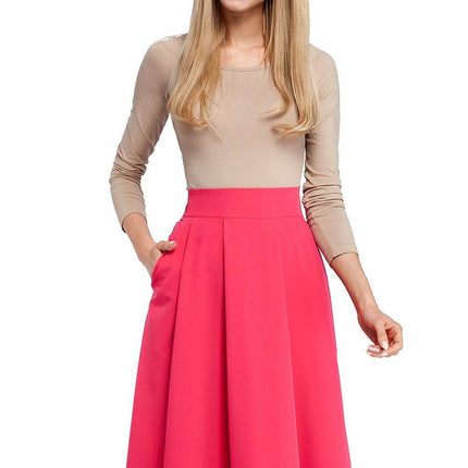 Pleated Knee-Length Skirt with Side Pockets and Flared Silhouette - MimiStylez