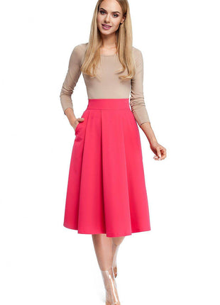 Pleated Knee-Length Skirt with Side Pockets and Flared Silhouette - MimiStylez