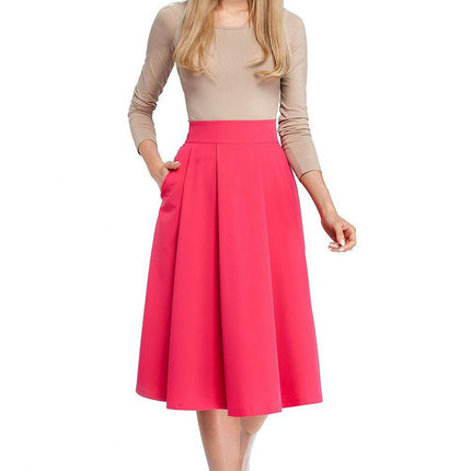 Pleated Knee-Length Skirt with Side Pockets and Flared Silhouette - MimiStylez