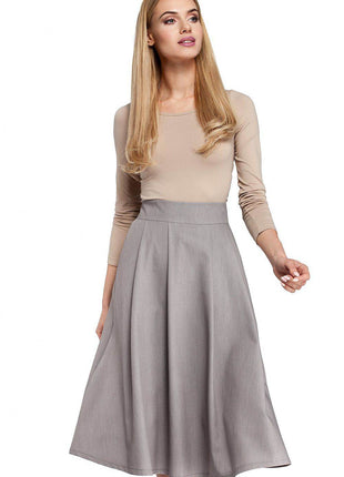 Pleated Knee-Length Skirt with Side Pockets and Flared Silhouette - MimiStylez