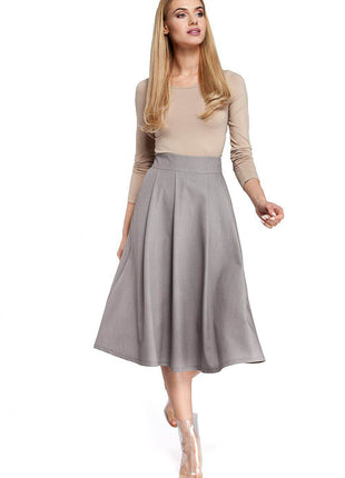 Pleated Knee-Length Skirt with Side Pockets and Flared Silhouette - MimiStylez
