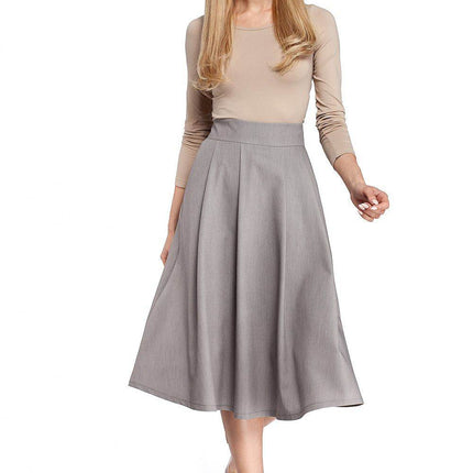 Pleated Knee-Length Skirt with Side Pockets and Flared Silhouette - MimiStylez