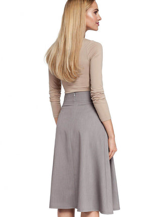 Pleated Knee-Length Skirt with Side Pockets and Flared Silhouette - MimiStylez