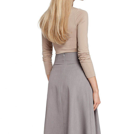 Pleated Knee-Length Skirt with Side Pockets and Flared Silhouette - MimiStylez