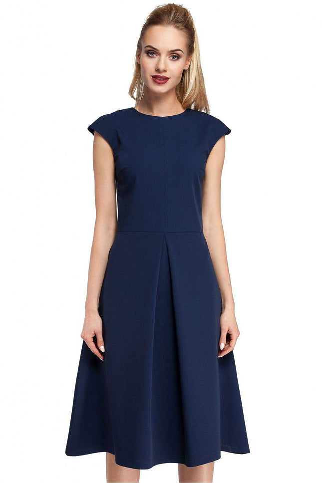 Classic Midi Dress with Fitted Top, Mini Sleeves & Contrasting Pleat Skirt - MimiStylez