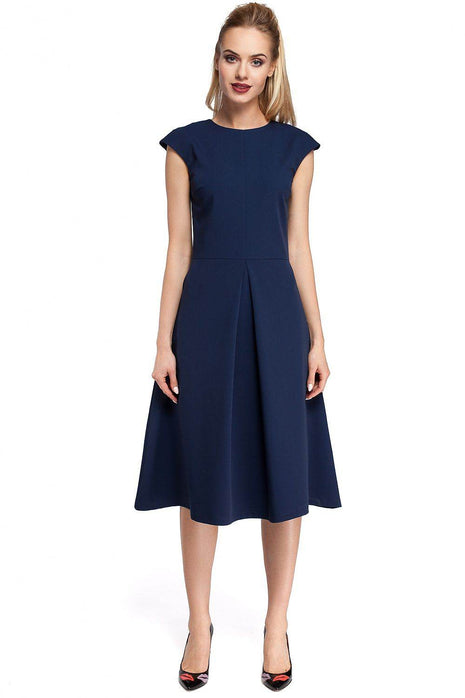 Classic Midi Dress with Fitted Top, Mini Sleeves & Contrasting Pleat Skirt - MimiStylez