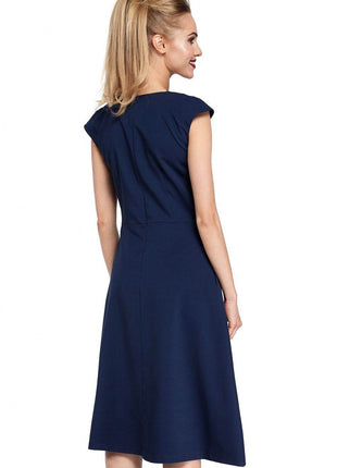 Classic Midi Dress with Fitted Top, Mini Sleeves & Contrasting Pleat Skirt - MimiStylez