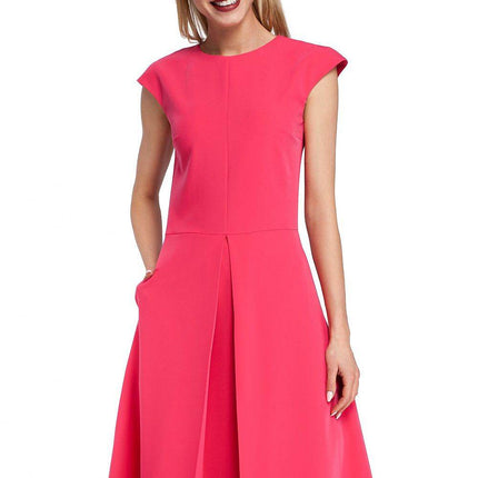 Classic Midi Dress with Fitted Top, Mini Sleeves & Contrasting Pleat Skirt - MimiStylez