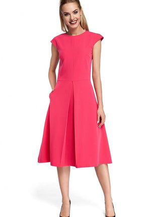 Classic Midi Dress with Fitted Top, Mini Sleeves & Contrasting Pleat Skirt - MimiStylez