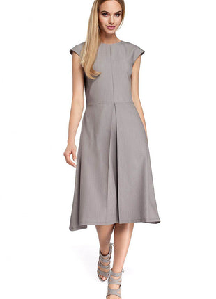 Classic Midi Dress with Fitted Top, Mini Sleeves & Contrasting Pleat Skirt - MimiStylez