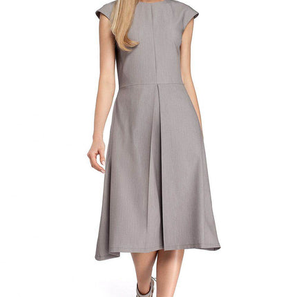 Classic Midi Dress with Fitted Top, Mini Sleeves & Contrasting Pleat Skirt - MimiStylez