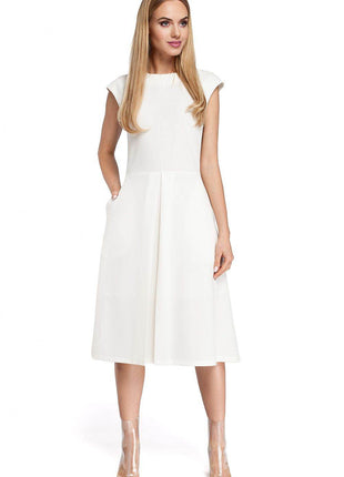 Classic Midi Dress with Fitted Top, Mini Sleeves & Contrasting Pleat Skirt - MimiStylez