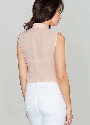 Sleeveless Blouse with Classic Collar & Overlapping Yoke - MimiStylez