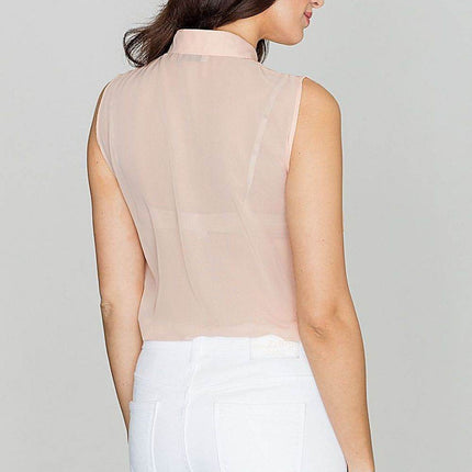 Sleeveless Blouse with Classic Collar & Overlapping Yoke - MimiStylez