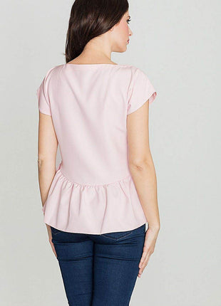 Women's Stretch Blouse with Wide V-Neck & Crossed Strap Detail - MimiStylez