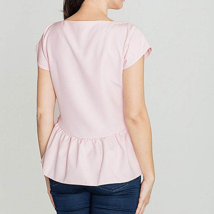 Women's Stretch Blouse with Wide V-Neck & Crossed Strap Detail - MimiStylez