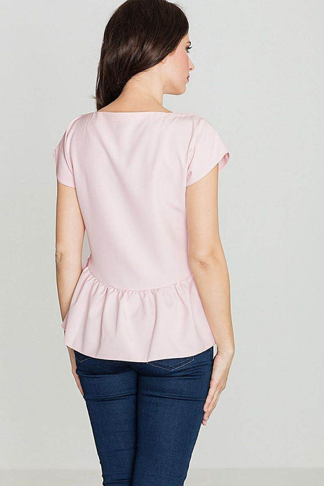 Women's Stretch Blouse with Wide V-Neck & Crossed Strap Detail - MimiStylez