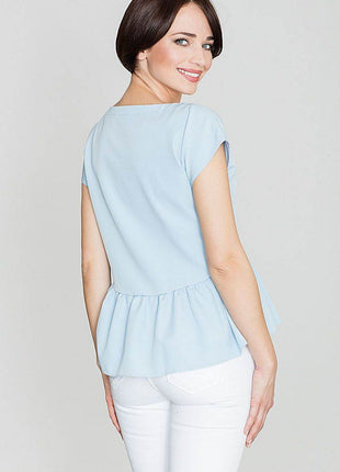 Women's Stretch Blouse with Wide V-Neck & Crossed Strap Detail - MimiStylez