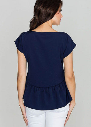 Women's Stretch Blouse with Wide V-Neck & Crossed Strap Detail - MimiStylez