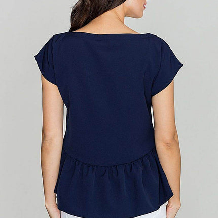 Women's Stretch Blouse with Wide V-Neck & Crossed Strap Detail - MimiStylez