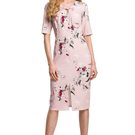 Floral Midi Dress with Heart Neckline, Tie Detail & Covered Zip - MimiStylez