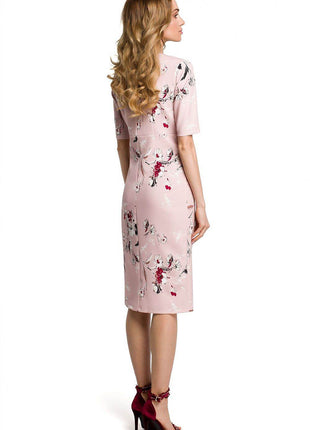 Floral Midi Dress with Heart Neckline, Tie Detail & Covered Zip - MimiStylez