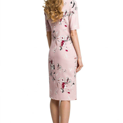 Floral Midi Dress with Heart Neckline, Tie Detail & Covered Zip - MimiStylez