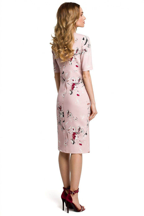 Floral Midi Dress with Heart Neckline, Tie Detail & Covered Zip - MimiStylez