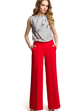 Wide-Leg Trousers with Side Pockets and Front Zip Closure - MimiStylez