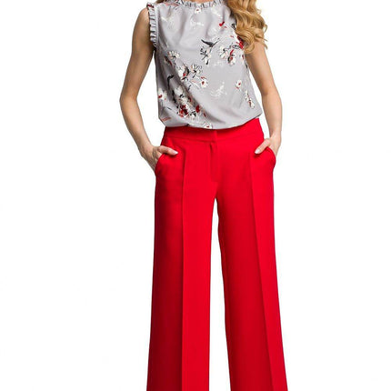 Wide-Leg Trousers with Side Pockets and Front Zip Closure - MimiStylez